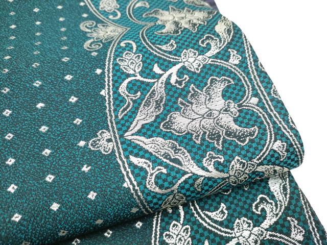 平和屋着物●両面 半幅帯 更紗花文 銀糸 正絹 逸品 CABI9039hy