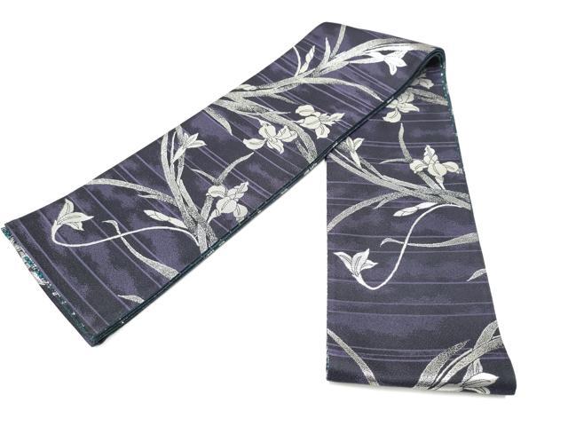 平和屋着物●両面 半幅帯 更紗花文 銀糸 正絹 逸品 CABI9039hy
