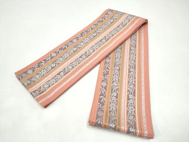 平和屋着物●本場筑前博多織 半幅帯 草花間道 正絹 逸品 CABI9050hy