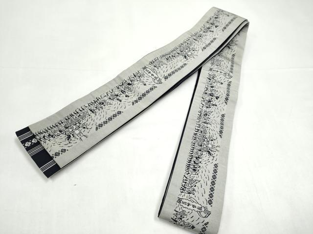 平和屋着物●男性 本場筑前博多織 両面 角帯 博多山笠 献上 正絹 逸品 CABI9052hy
