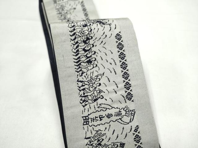 平和屋着物●男性 本場筑前博多織 両面 角帯 博多山笠 献上 正絹 逸品 CABI9052hy