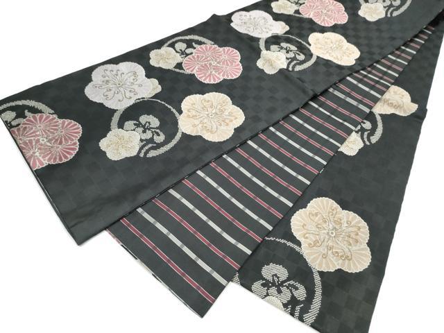 平和屋着物●両面 全通柄 京袋帯 舞花文 黒地 正絹 逸品 CABI9055hy