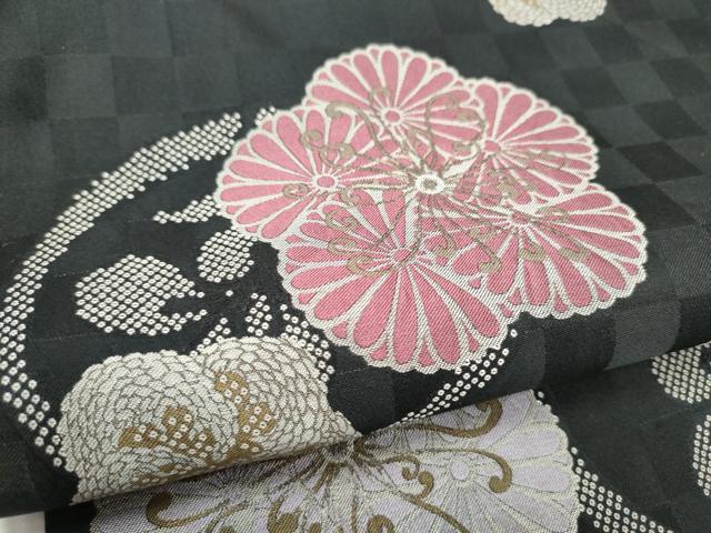 平和屋着物●両面 全通柄 京袋帯 舞花文 黒地 正絹 逸品 CABI9055hy
