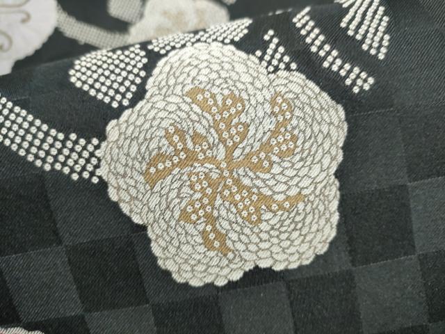 平和屋着物●両面 全通柄 京袋帯 舞花文 黒地 正絹 逸品 CABI9055hy