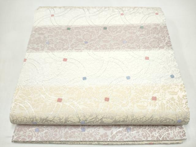 平和屋着物●六通柄袋帯 唐織 彩色唐花裂 銀糸 正絹 逸品 CABI9068hy