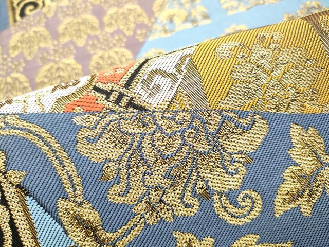 平和屋着物●全通柄 本袋帯 裂取名物裂類集 黒地 金糸 正絹 逸品 CABI9078hy