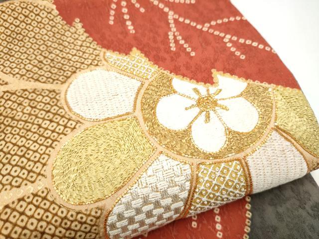 平和屋着物●六通柄袋帯 駒刺繍 菊 金彩 正絹 逸品 CABI9079hy