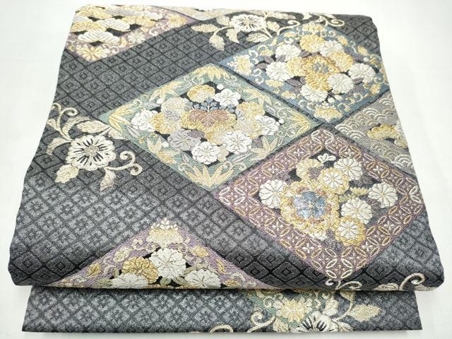 平和屋着物●両面 六通柄袋帯 螺鈿箔 松竹梅菱花文 金銀糸 正絹 逸品 CABI9083hy