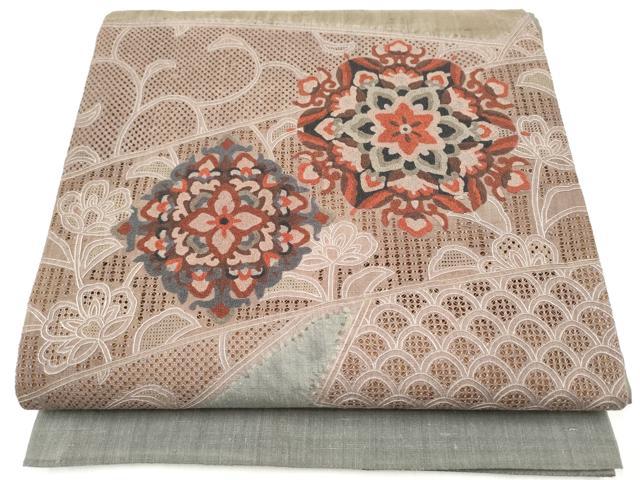 平和屋着物●中国三大刺繍 スワトウ刺繍 総刺繍 太鼓柄袋帯 紬地 正倉院花文 正絹 逸品 CABI9084hy