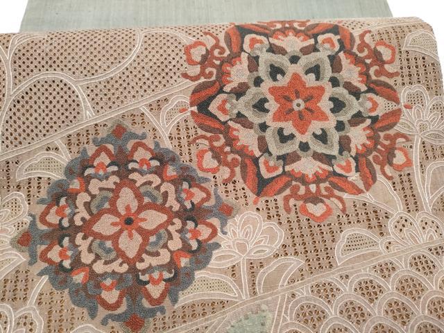 平和屋着物●中国三大刺繍 スワトウ刺繍 総刺繍 太鼓柄袋帯 紬地 正倉院花文 正絹 逸品 CABI9084hy