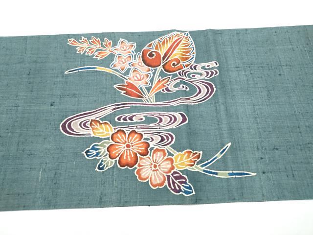 平和屋着物●太鼓柄袋帯 型染め 生紬 型染め 花鳥文 正絹 逸品 CABI9096hy
