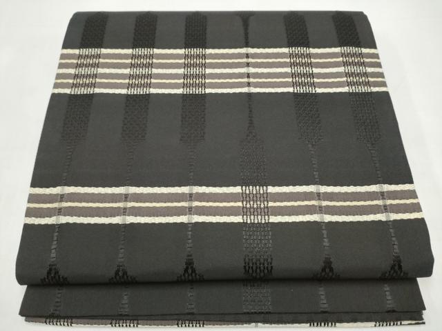 平和屋着物●六通柄袋帯 幾何学文様 黒地 さが美扱い 正絹 逸品 CABI9099hy