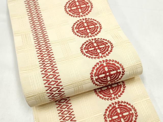 平和屋着物●本場筑前博多織 半幅帯 幾何学文様 正絹 逸品 CABI9103hy