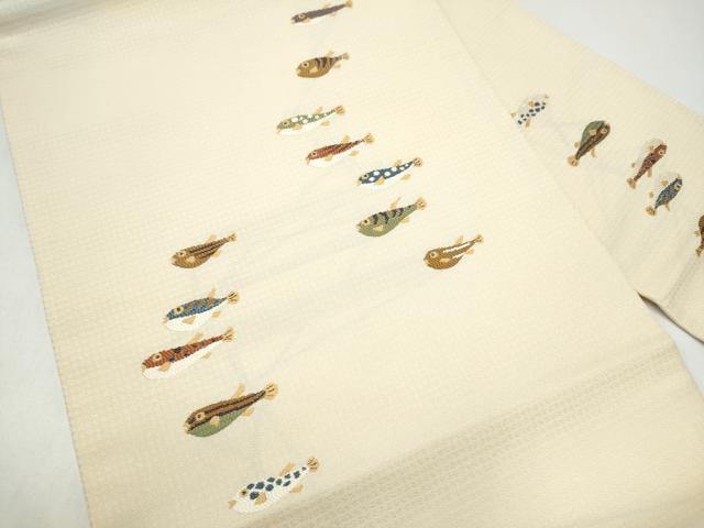 平和屋着物●九寸名古屋帯 魚 正絹 逸品 CABI9125hy