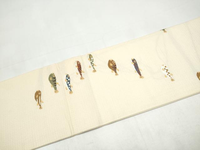 平和屋着物●九寸名古屋帯 魚 正絹 逸品 CABI9125hy