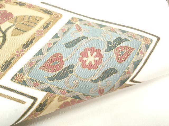 平和屋着物●塩瀬 九寸名古屋帯 菱花唐草文 金彩 正絹 逸品 CABI9134hy