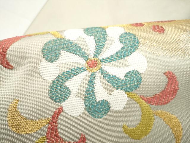 平和屋着物●九寸名古屋帯 唐織 花唐草文 金糸 正絹 逸品 CABI9137hy