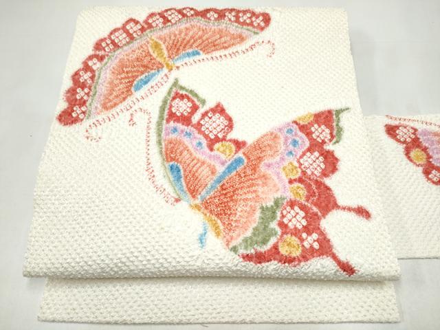 平和屋着物●名門 藤娘きぬたや・総絞り 九寸名古屋帯 舞蝶文 正絹 逸品 CABI9141hy