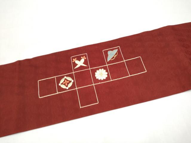 平和屋着物●九寸名古屋帯 総刺繍 駒刺繍 宝尽くし菊文 正絹 逸品 CABI9142hy