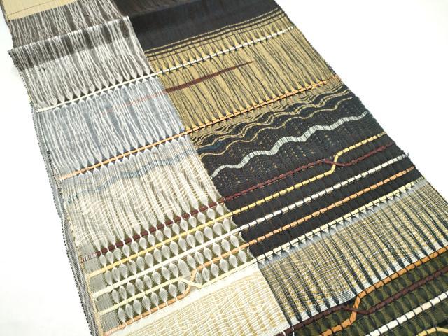 平和屋着物▽八寸名古屋帯 スリーシーズン 春夏秋 もじり織 幾何学文様 正絹 逸品 CABI9143hy