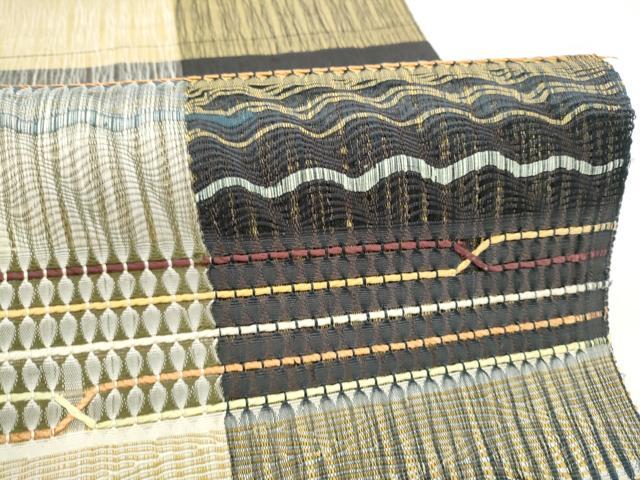 平和屋着物▽八寸名古屋帯 スリーシーズン 春夏秋 もじり織 幾何学文様 正絹 逸品 CABI9143hy