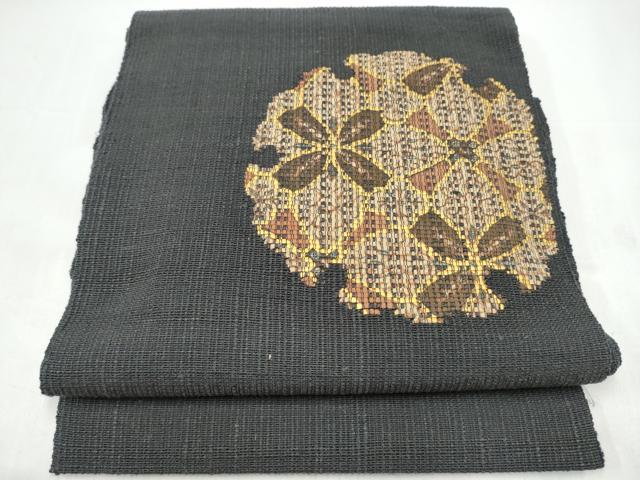 平和屋着物●八寸名古屋帯 紬地 雪輪花文 正絹 逸品 CABI9147hy