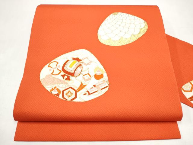 平和屋着物●九寸名古屋帯 刺繍 貝合せ宝尽くし文 金彩 正絹 逸品 CABI9149hy