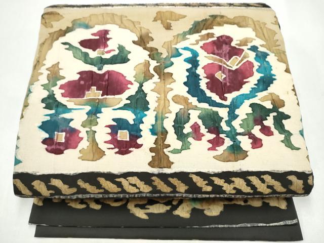 平和屋着物●六通柄袋帯 ふくれ織 横段花文 正絹 逸品 CABI9153hy