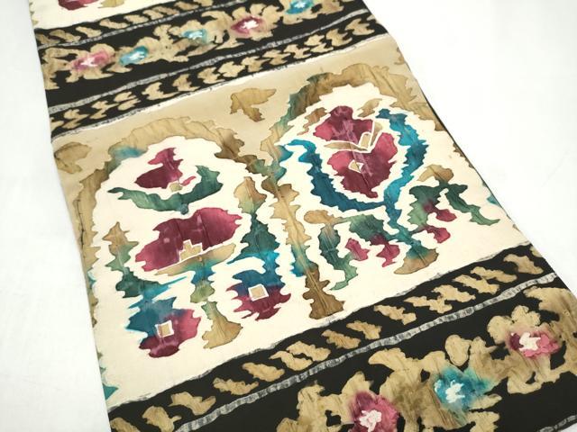 平和屋着物●六通柄袋帯 ふくれ織 横段花文 正絹 逸品 CABI9153hy