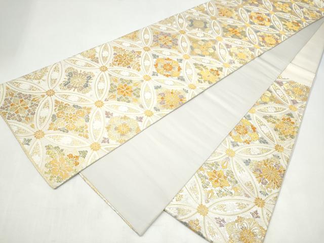 平和屋着物●六通柄袋帯 唐織 寿 七宝花文 金糸 長尺 正絹 逸品 CABI9155hy