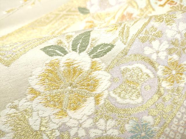 平和屋着物●六通柄袋帯 熨斗草花文 金糸 正絹 逸品 CABI9158hy