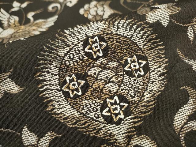 平和屋着物●全通柄 本袋帯 飛鶴更紗花文 金糸 松坂屋扱い 正絹 逸品 CABI9177hy
