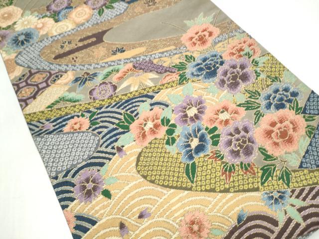 平和屋着物●西陣 白綾苑大庭 六通柄袋帯 松竹梅花文 金糸 正絹 逸品 CABI9180hy