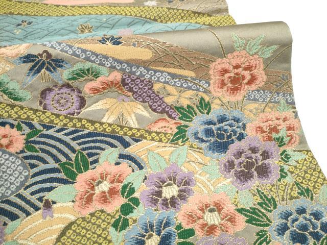 平和屋着物●西陣 白綾苑大庭 六通柄袋帯 松竹梅花文 金糸 正絹 逸品 CABI9180hy