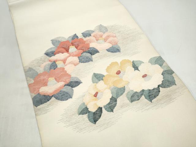 平和屋着物●西陣 杉村謹製 太鼓柄袋帯 すくい織 椿 証紙付き 正絹 逸品 CABI9183hy