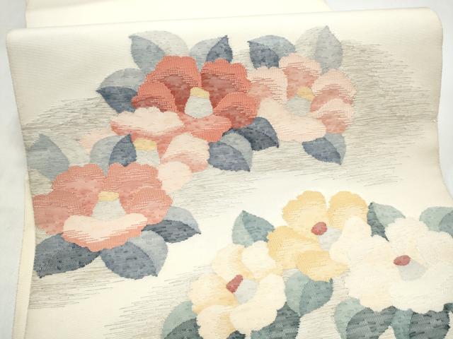 平和屋着物●西陣 杉村謹製 太鼓柄袋帯 すくい織 椿 証紙付き 正絹 逸品 CABI9183hy