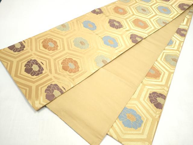 平和屋着物●全通柄袋帯 唐織 亀甲花文 正絹 逸品 CABI9184hy