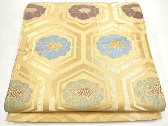 平和屋着物●全通柄袋帯 唐織 亀甲花文 正絹 逸品 CABI9184hy