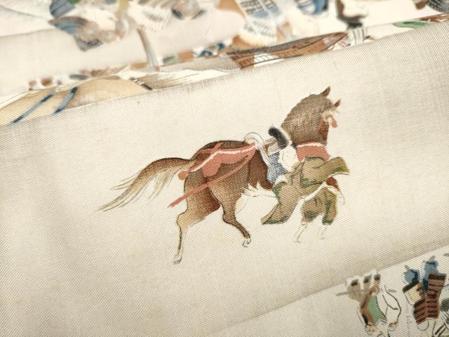 平和屋着物●全通柄袋帯 戦国時代 武士 正絹 逸品 CABI9187hy