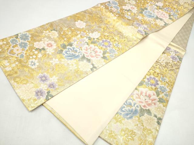 平和屋着物●六通柄袋帯 唐織 草花文 金糸 正絹 逸品 CABI9188hy