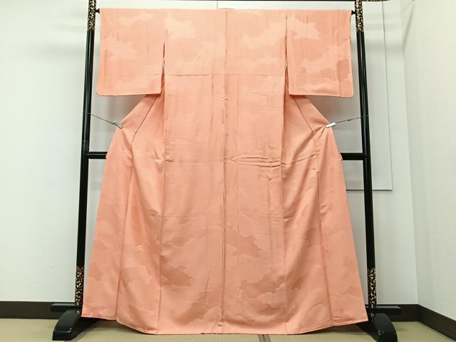 平和屋着物■上質な色無地 雲取り地紋 肉桂色 正絹 逸品 CABI9226ua
