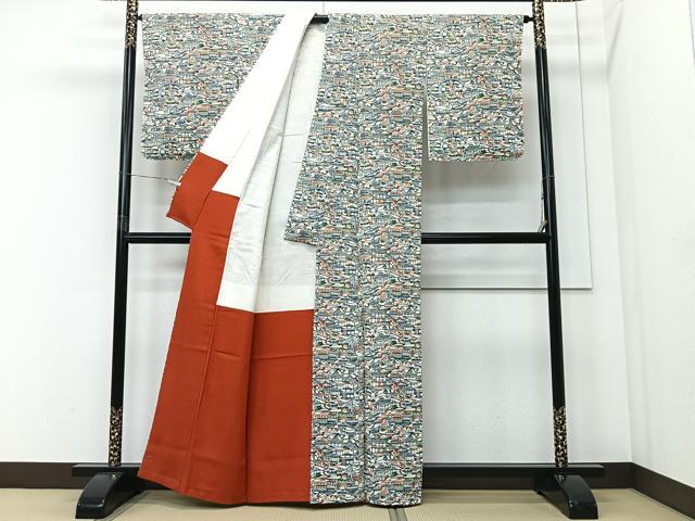 平和屋着物■上質な小紋 型染め 風景文 正絹 逸品 未使用 CABI9229ua