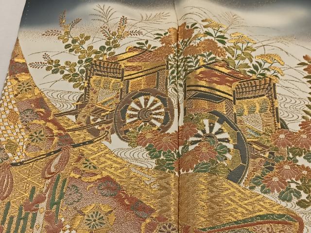 平和屋着物■豪華黒留袖 寿光織 御所車花文 金糸 正絹 逸品 CABI9232ua