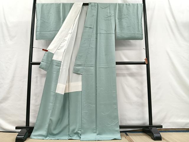 平和屋着物■上質な色無地 雪芝草地紋 裏葉柳色 正絹 逸品 未使用 CABI9241ua