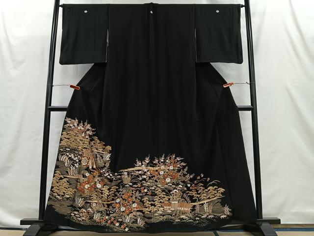平和屋着物■豪華黒留袖 御所車草花文 金彩 正絹 逸品 CABI9245ua