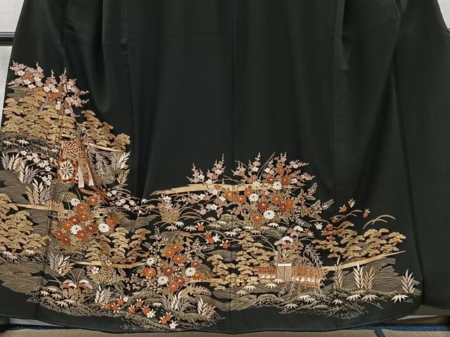 平和屋着物■豪華黒留袖 御所車草花文 金彩 正絹 逸品 CABI9245ua