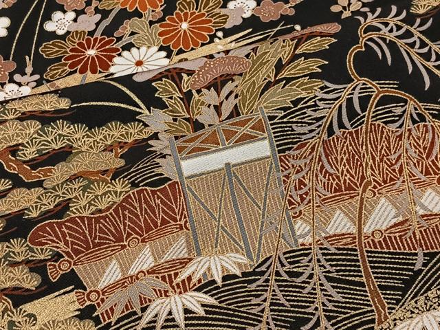 平和屋着物■豪華黒留袖 御所車草花文 金彩 正絹 逸品 CABI9245ua