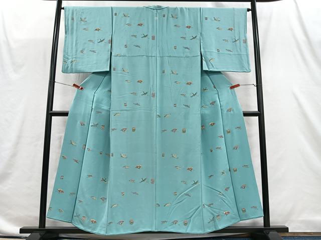 平和屋着物■上質な小紋 寿光織 吉祥文 花喰鳥 金糸 正絹 逸品 CABI9247ua