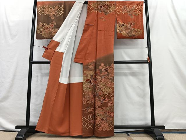 平和屋着物■訪問着 駒刺繍 飛鶴草花文 暈し染め 金彩 正絹 逸品 CABI9252ua
