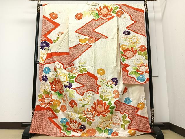 平和屋着物■豪華振袖 駒刺繍 絞り 草花文 金彩 正絹 逸品 CABI9263ua
